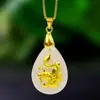 Colgante de jade Hetian con incrustaciones de oro de los doce signos del zodiaco, colgante de gota de agua para pie, colgante de fase dorada, negocio, Festival, venta al por mayor en vivo