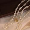 Collar de perlas largas con hebilla OT de doble capa y entrada francesa, elegante y de alta calidad, con diseño de nicho para mujer.