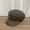 Moda Otoño e Invierno Cinturón de Cuero de Lana Decoración Gorra Octagonal para Mujer Gorra de Periodista Retro Británica Temperamento Gorra Cálida de Pico de Pato Moderna
