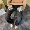 Jeans Masculino Americano High Street Hip Hop Moda Outono Marca Calças Retas Largas Pingente Tendência