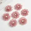 Flor de Hibisco Rizada de Organza Simulada de 6 cm Cabezal de Flor de Gasa Flor Decorativa para Tocado DIY Ropa Corsage Accesorios Accesorios para el Cabello Corsage