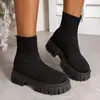 Botines Deportivos Casuales Elásticos Tejidos a Mano de Gran Tamaño para Exportación Transfronteriza para Mujer, Nuevo Estilo Primavera y Otoño 2025, Botines Tipo Calcetín sin Cierre para Mujer