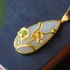 Collar de Plata S925 para Mujer con Colgante de Gota de Agua de Jade Suet Hetian Natural, Hoja de Loto, Estilo Retro Étnico Antiguo