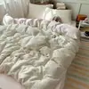 Conjunto de Quatro Peças de Seda Gelada Fresco e Simples Estilo Ins, Conjunto de Três Peças de Capa de Edredom de Tencel Lavado Estilo Creme, Capa de Edredom Fresca e Sedosa para Dormitório