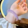 Pulseira de Calcedônia Violeta Pura Natural Colorida Completa para Mulheres Cor Gelo Alto Ônix Roxo Pulseira de Jade em Tira Redonda Produtos Genuínos Presente de Aniversário