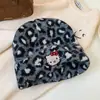 Bonito Gorro de Punto con Estampado de Leopardo de Gatito para Mujer, Otoño e Invierno, Adelgazante de Rostro, Circunferencia de Cabeza Grande, Gorro Cálido