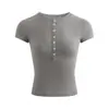 Camisa Henley de Verano Nuevo Estilo con Mangas Cortas, Cuello Redondo, Elástica, Corte Ajustado, Favorecedora, Top Camiseta Versátil para Mujer