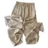 Pantalones de pierna ancha de algodón y lino transpirables de talla grande para mujer, estilo "old money", pantalones casuales ligeros, pantalones rectos cropped frescos, de venta caliente en verano