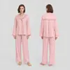 Nuevo Conjunto de Dos Piezas de Pijama de Manga Larga y Pantalón Largo con Volantes para Mujer, Ropa de Casa de Satén y Gasa Set TZ4239