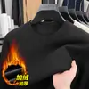 Suéter de una pieza de forro polar para invierno, jersey de cuello redondo para hombre, transfronterizo, engrosado y cálido, color liso, camiseta base de punto para mediana edad