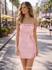 Moda Transfronteriza Europea y Americana Ropa para Mujer Vestido Strapless con Lentejuelas Falda Corta Sexy Bodycon con Volantes y Abertura Vestido de Noche Adelgazante