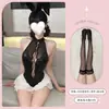 Lencería Sexy, Mono de Rejilla de Cuero Patentado de Chica Conejita con Tirantes, Frontal Abierto Sexy Ajustado Ropa Erótica para Mujeres