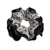 Scrunchie Patchwork de Cetim com Bolinhas Coreano para Mulheres, Borda Franzida Multicamadas, Elástico Grande Elegante para Rabo de Cavalo