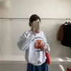 Sudadera Blanca y Gris Redonda Estilo Chic Perezoso Americano para Mujer 2026 Estilo Caliente Otoño/Invierno Holgada Engrosada con Felpa Interior Sudadera sin Capucha