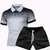 Nueva Camiseta Polo de Manga Larga para Hombre de Comercio Exterior Primavera y Otoño Estampado 3D Degradado Solapa Slim Traje Polo