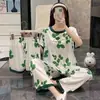 Ventas Directas de Fábricas de Comercio Exterior: Conjunto de tres piezas para mujer de verano, fino, manga corta, pantalón largo, de seda de leche, transfronterizo, corte holgado, ropa de estar