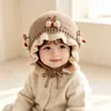 Touca de Tricô para Proteção Auricular de Bebê para Outono e Inverno, Touca de Bebê com Renda e Laço Fofo, Chapéu Infantil Quente e à Prova de Vento para Meninos e Meninas