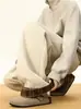 Pantalones de Chándal Gruesos de Polar para Hombres y Mujeres, Pantalones de Lana a Cuadros Patchwork Estilo Americano de Invierno, Pantalones Largos Sueltos Versátiles de Moda