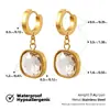 Brincos Transfronteiriços de Pedras Preciosas Grandes de Alta Qualidade para Mulheres, Aço Titânio Galvanizado a Ouro 18K com Diamantes, Brincos Quadrados, Acessórios de Orelha da Moda de Luxo Leve