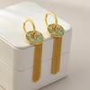 Pendientes Chinos Originales Estilo Nuevo Cristal Rosa Hebilla de Oreja Melocotón Turquesa Retro Pendientes de Esmalte Exquisitos de Alta Calidad para Mujer