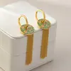 Nuevos Nuevos Pendientes de Estilo Chino Pendientes de Cristal Rosa Durazno Retro Turquesa Pendientes de Esmalte Exquisitos de Alta Calidad para Mujeres Venta al por Mayor