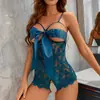 Talla Extra Encaje Transparente Body Íntimos Uniforme Tentación Apasionado Entrepierna Abierta Pechos Expuestos Moño Íntimos Sexy