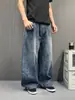 Pantalones vaqueros de pierna ancha con estampado de leopardo lavado, unisex, estilo callejero americano de nicho, adelgazantes, corte holgado, pantalones largos casuales