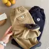 Calça infantil de inverno, forrada com fleece e espessa, unissex, com um design fofo de cachorrinho, estilo casual, feita de algodão puro com forro de fleece, e de comprimento curto