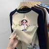 Camiseta de manga larga cálida con bloques de color, cuello redondo, para niños de tamaño mediano a grande, Otoño/Invierno 2026, top básico versátil casual para niñas