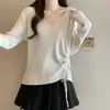 Blusa de Tricô com Cordão Plus Size para Mulheres 2025, Outono e Inverno, para Mulheres Plus Size, Cobre a Barriga, Ombro Normal, Suéter Camada Interna