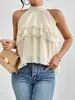 2026 Transfronterizo Europeo y Americano Amazon Moda Elegante Versátil Color Sólido Cuello Halter Sin Mangas Volante Irregular Top