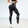 Cross-border Peach Hip-lifting Calças justas Tie-floating Seamless Tie-dyeing Calças justas esportivas Abdominal Tight Cintura alta Yoga Fitness Calças