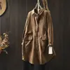 Jaqueta Camisa de Algodão Puro Fio de Algodão Dupla Camada Feminina Manga Longa Comprimento Médio Solta Aparência Emagrecedora Primavera e Outono Estilo Japonês Estilo Cardigan Externo Artístico
