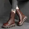 Botas de Couro Macio com Veludo Espesso e Solado Grosso para Mulheres, Botas Forradas com Lã, Novo Estilo Inverno 2026, Quentes, Retrô, Estilo Wasteland, Novas Botas Martin