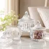 Tigela de açúcar em vidro transparente texturizado com tampa, quatro estilos, caixa de armazenamento doméstica para frutas secas, pote de armazenamento para doces e joias de casamento