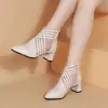 Botines de malla de gran tamaño con estampado de leopardo y grulla de almohada blanca para mujer, sandalias de malla con tacón grueso calado y punta fina para mujer, nuevo estilo de tacón medio primavera/verano 2026