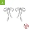Brincos de Argola com Laço de Fita Prateada para Mulheres Elegantes Simples Longos para o Rosto e Brincos Finos para Furos de Orelha