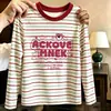 Camiseta de manga larga a rayas de algodón puro para niña, nueva camiseta versátil informal de bloques de color para primavera y otoño de 2026, camiseta básica para niños