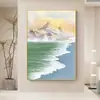 Pintura decorativa para sala de estar estilo crema con olas, nuevo mar, montaña dorada, pared de fondo para sofá, pintura de suelo a techo, pintura colgante para recibidor