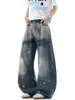 Jeans de Calle Retro Americanos Transfronterizos Degradados para Hombre Primavera Otoño Nuevos Holgados de Pierna Ancha Diseño Desgastado Sentido del Diseño Pantalones Largos