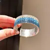 Pulseira Aberta Redonda Bordada com Diamantes Estilo Europeu e Americano Arco-Íris Estrelado, Pulseira de Luxo Leve de Alta Qualidade, Joia de Mão Personalizada Exagerada e Resistente