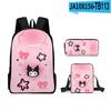 Periférico Impreso en 3D Sanrio Kuromi Kuromi Dibujos Animados Mochila Escolar Bolso de Hombro Bolsa para Lápices Mochila Juego de Tres Piezas