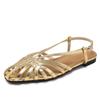 Sandálias de Salto Anabela Fechadas no Dedo com Trama Vazada Estilo Retrô Verão Novo Sola Macia Versátil Sapatos Romanos com Costas Abertas H833-32A