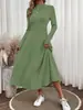 Amazon Europeo y Americano Tallas Grandes Exportación Otoño e Invierno Color Sólido Cuello Redondo Vestido Moda Casual Cepillado Canalé Vestido