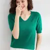 Suéter de mujer de punto de manga corta holgado de verano, jersey de punto nuevo estilo con cuello en V, suéter de manga corta talla grande