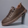 Sapatos de Couro 2026 Novo Estilo Bico Redondo Versátil Sapatos Casuais para Homens, Couro Macio, Sola Macia, Tênis Slip-On Outono e Inverno, Sapatos Confortáveis para Homens