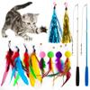 Set de juguete para gato transfronterizo color pluma cabeza de repuesto caña de pescar de tres secciones borla bola de piel Set de 12 piezas para gato