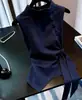 Top sem mangas estilo francês com gola alta para mulheres, com laços laterais na cintura, emagrecedor, moderno, versátil, design único e camisa elegante