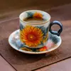 Taza de Café de Cerámica Ru Kiln Girasol con Glaseado de Caramelo de una Sola Taza de Fábrica, Taza de Arte Latte Retro de Gama Alta en Estilo Chino