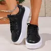 Zapatos casuales para mujer con suelas de plataforma, color liso, con cordones, corte bajo, estilo primavera, suela gruesa, suela plana, talla grande, blanco, punta redonda, nuevo modelo transfronterizo